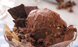 Scoop of chocolate ice cream with garnishes